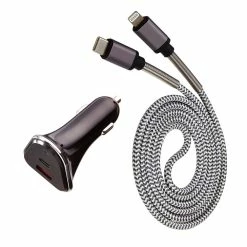 Bluehive 18W USB-A Car Charger With Lightning Connector, Compatible With Most Devices, Black