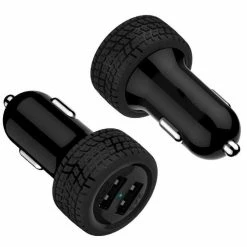 Bluehive 24 Watt Tire Pattern Car Charger With Dual USB-A Ports, Black