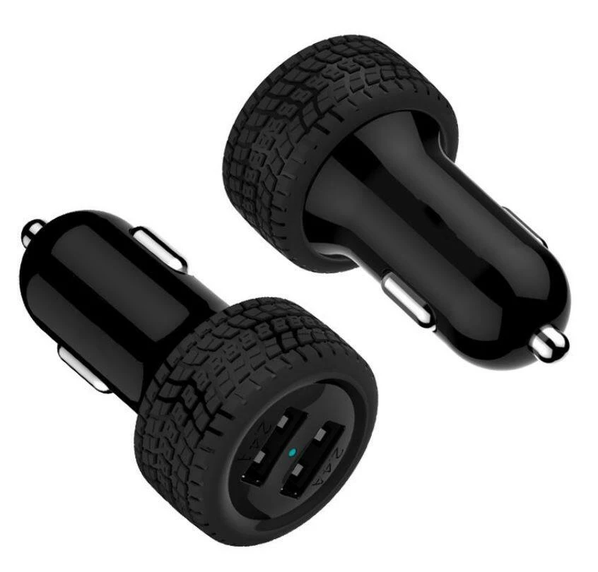 Bluehive 24 Watt Tire Pattern Car Charger With Dual USB-A Ports, Black