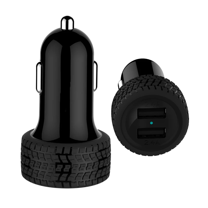 Bluehive 24 Watt Tire Pattern Car Charger With Dual USB-A Ports, Black - Image 2