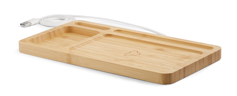 Bluehive 2-in-1 Bamboo Wireless Charging Pad With Desktop Tray