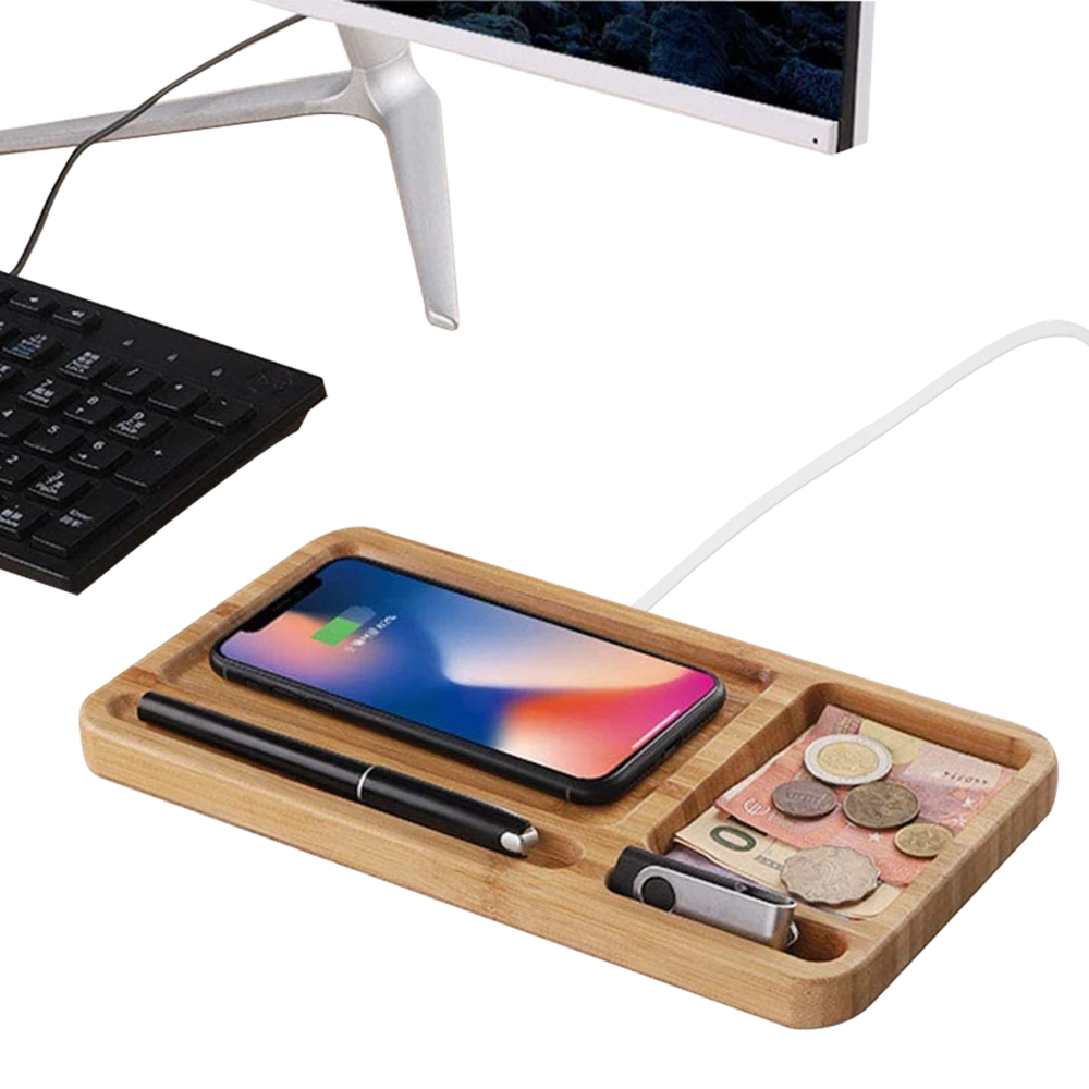 Bluehive 2-in-1 Bamboo Wireless Charging Pad With Desktop Tray - Image 2