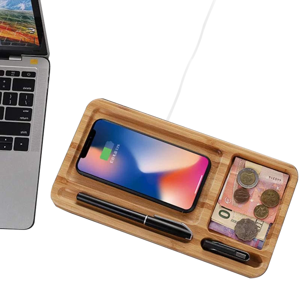 Bluehive 2-in-1 Bamboo Wireless Charging Pad With Desktop Tray - Image 3
