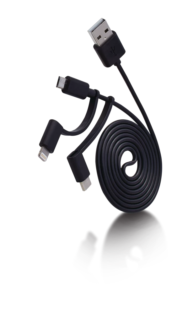 Bluehive 3-in-1 Charger & Sync Cable, For Select Apple & Android Devices, Black, 6-ft