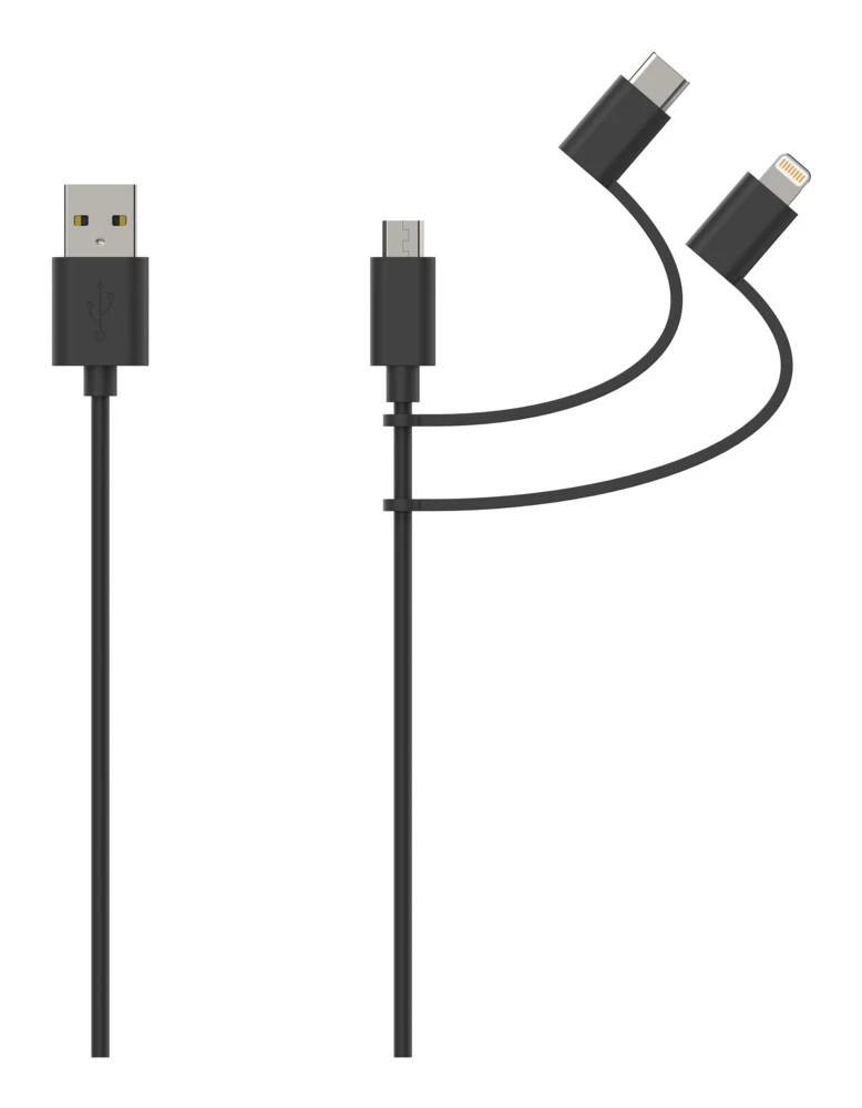 Bluehive 3-in-1 Charger & Sync Cable, For Select Apple & Android Devices, Black, 6-ft - Image 5