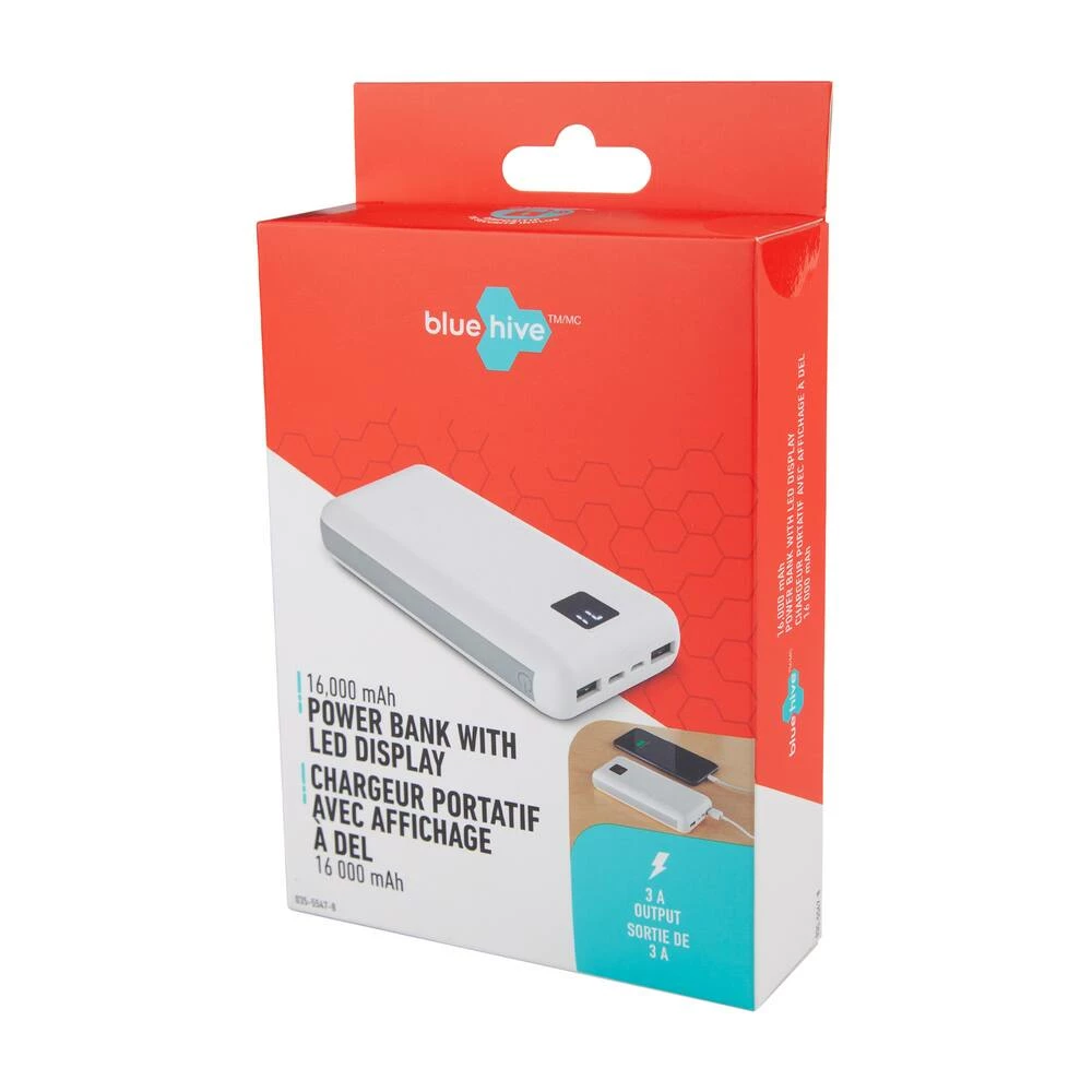 Bluehive 3-Port 16,000 MAh Portable Power Bank With Digital Screen, Compatible With IPods, IPhones And Most Mobile Devices, White - Image 6