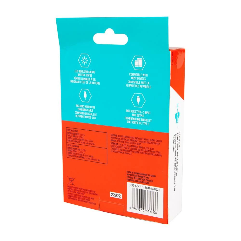 Bluehive 3-Port 16,000 MAh Portable Power Bank With Digital Screen, Compatible With IPods, IPhones And Most Mobile Devices, White - Image 7