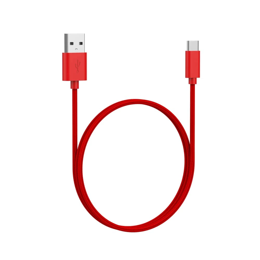 Bluehive Braided Type-C Charger & Sync Cable, Red, 3-ft