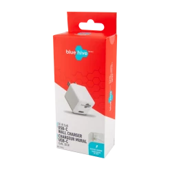 Bluehive 30 Watt USB-C Fast Charge PD Wall Charger For Smartphones & MacBook Air, White