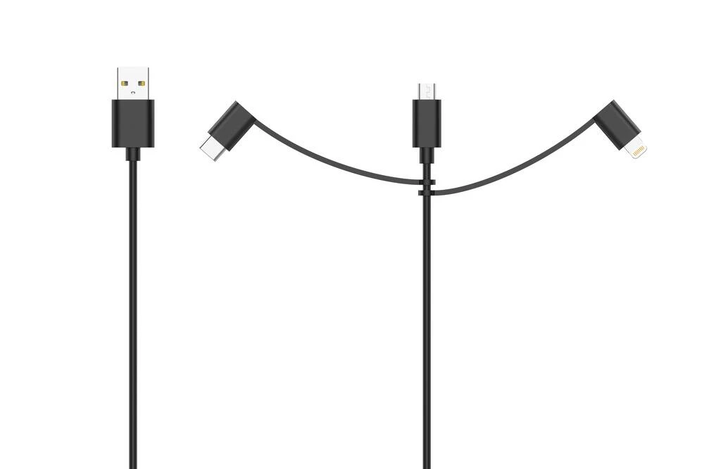 Bluehive 3-in-1 Charger & Sync Cable, For Select Apple & Android Devices, Black, 6-ft - Image 2