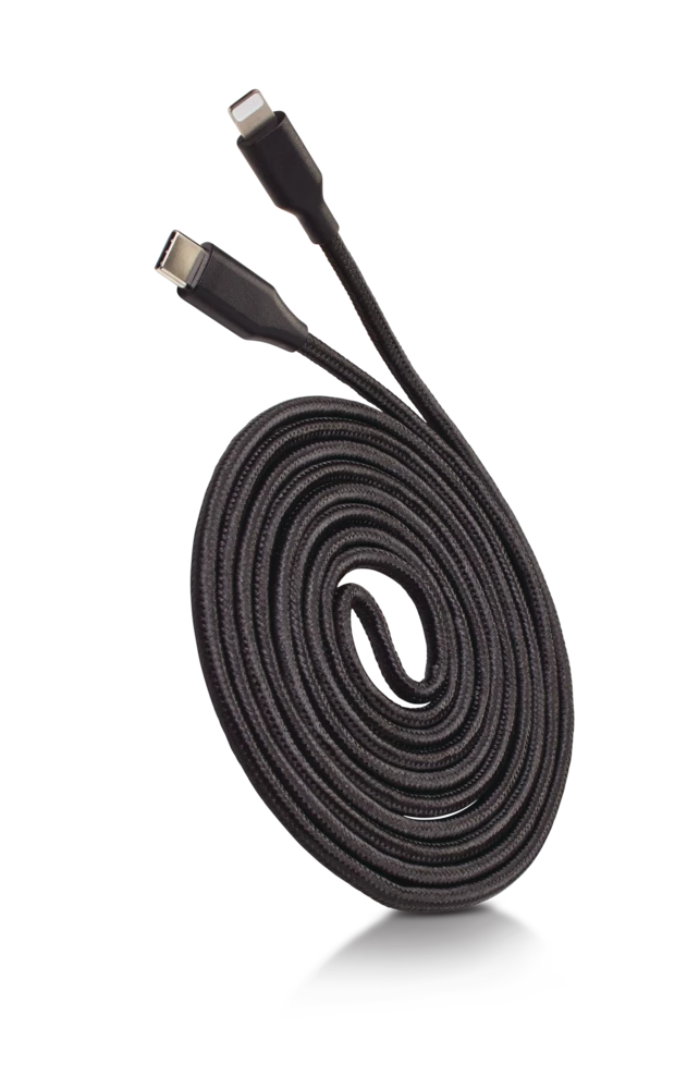 Bluehive Braided Type-C Lightning Charger & Sync Cable For Select Apple Devices, Black, 6-ft