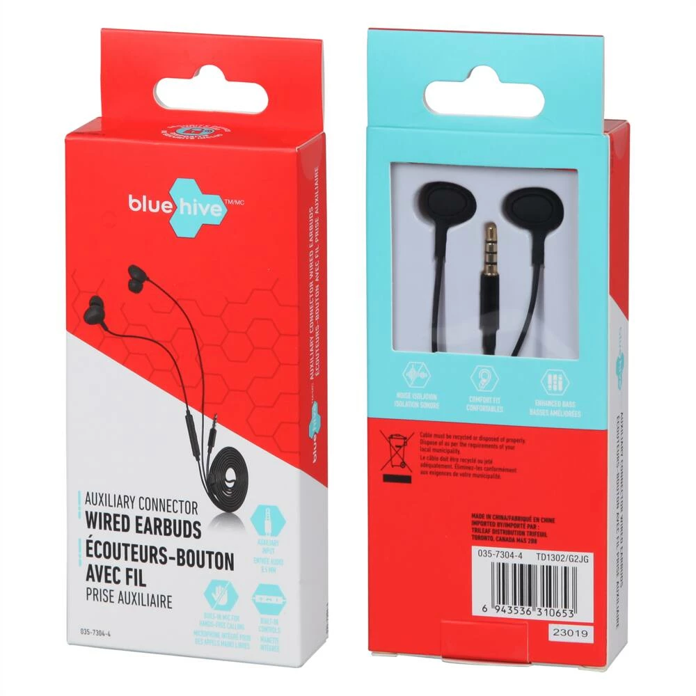 Bluehive Aux Earbuds, Black, 4-ft - Image 3